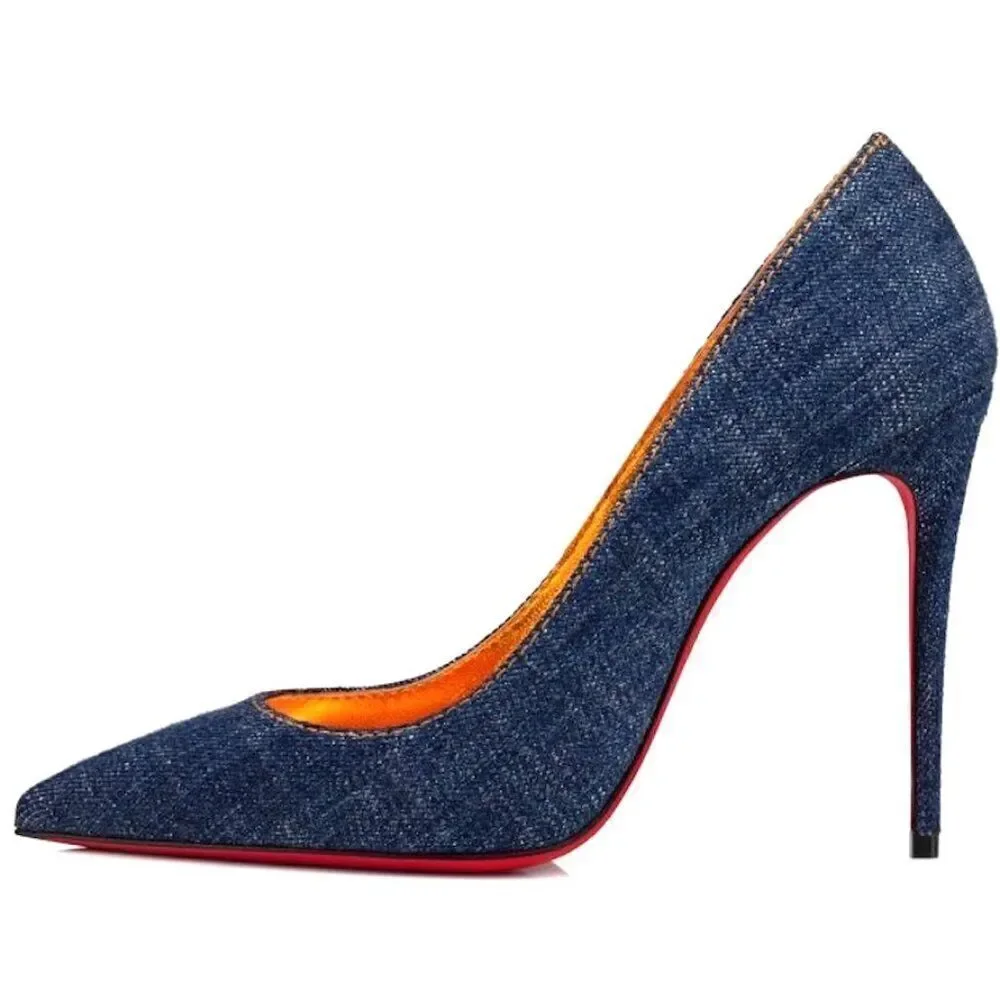 Christian Louboutin So Kate 120 leather pointed toe pumps Blue Denim Gold 36 - Picture 2 of 10
